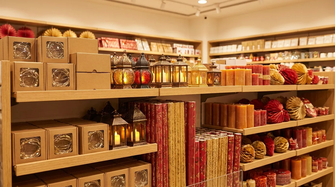 Festive lighting and decor in a shop