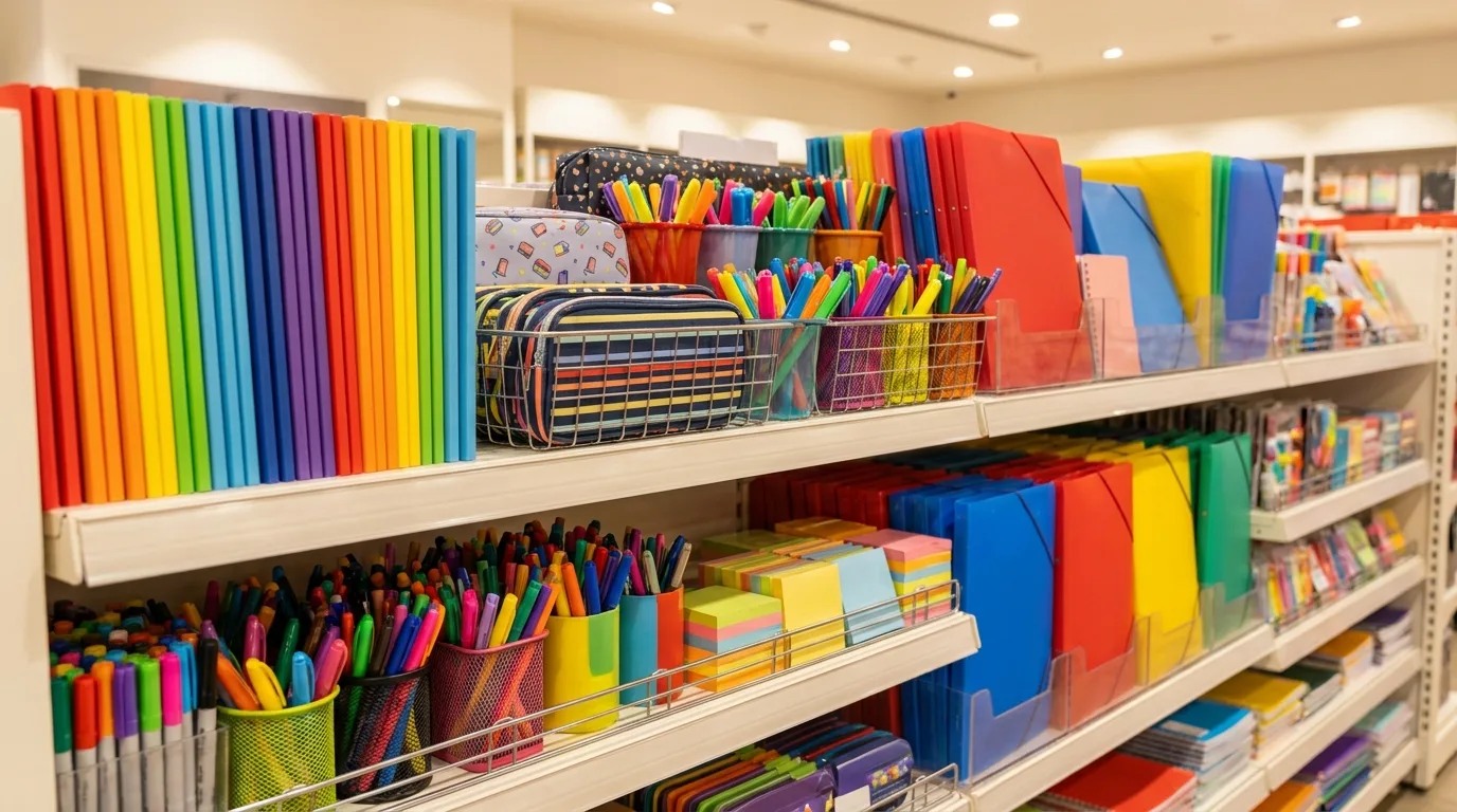 Stationery on a shop shelf